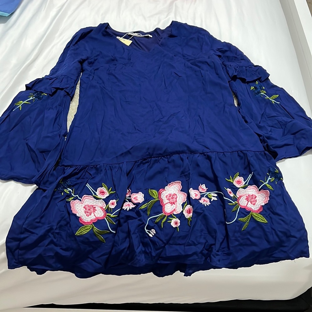 Blue embroidered dress